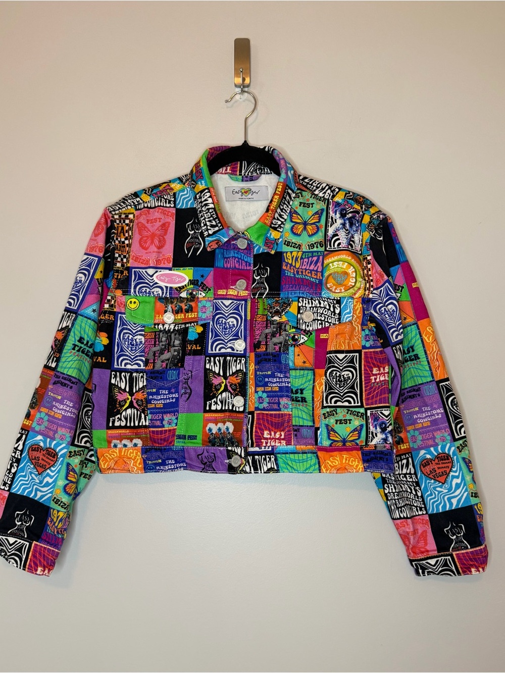 Easy Tiger Retro Festival Poster Print Denim Jacket Size S
